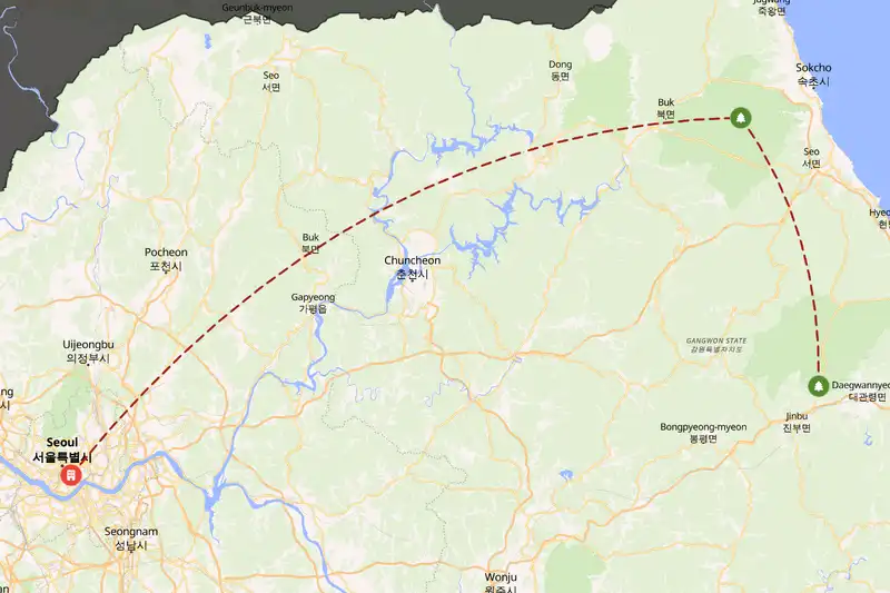 Example South Korea itinerary planner route