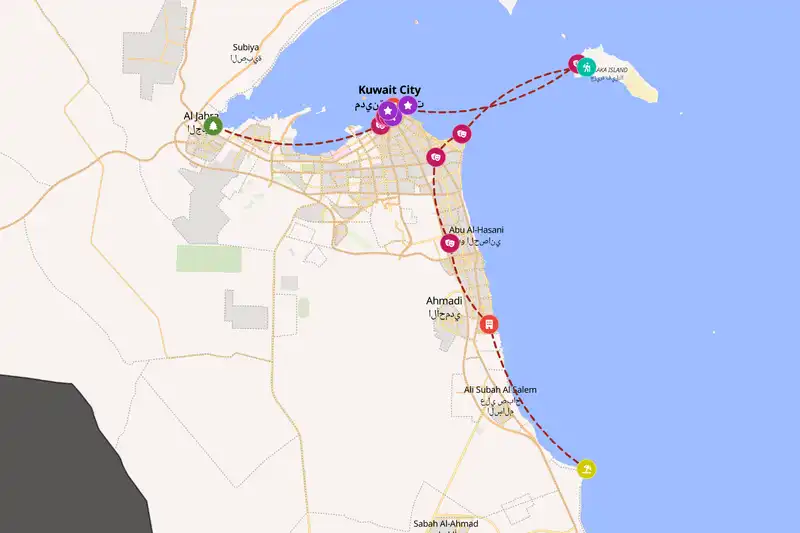 Example Kuwait itinerary planner route