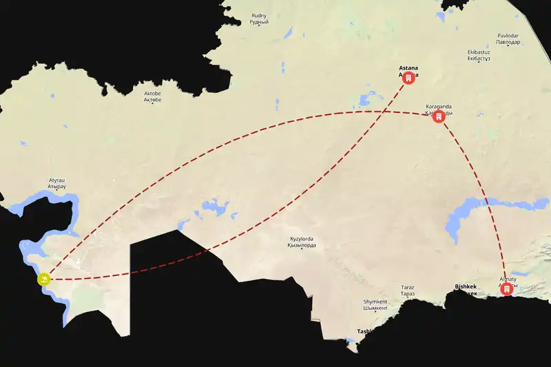 Example Kazakhstan itinerary planner route