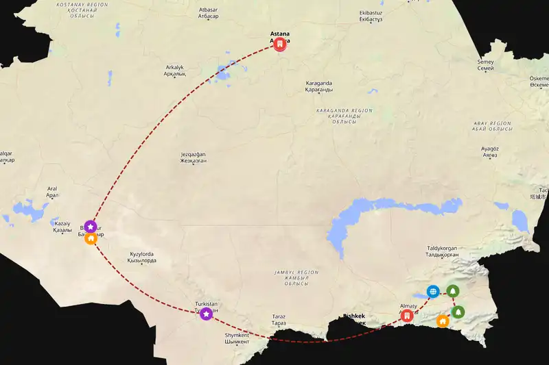 Example Kazakhstan itinerary planner route