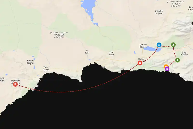 Example Kazakhstan itinerary planner route