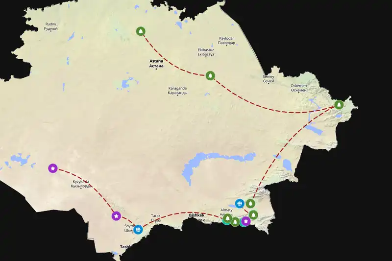 Example Kazakhstan itinerary planner route