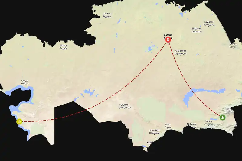 Example Kazakhstan itinerary planner route