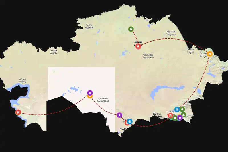 Example Kazakhstan itinerary planner route