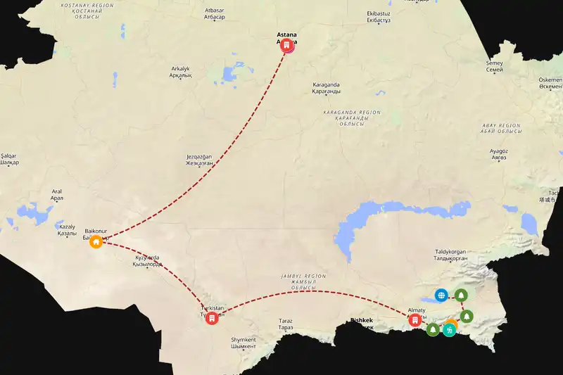 Example Kazakhstan itinerary planner route