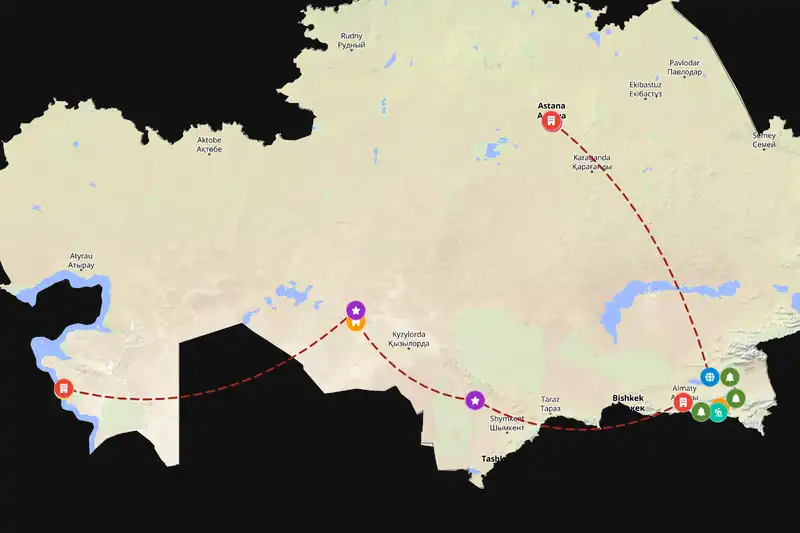 Example Kazakhstan itinerary planner route