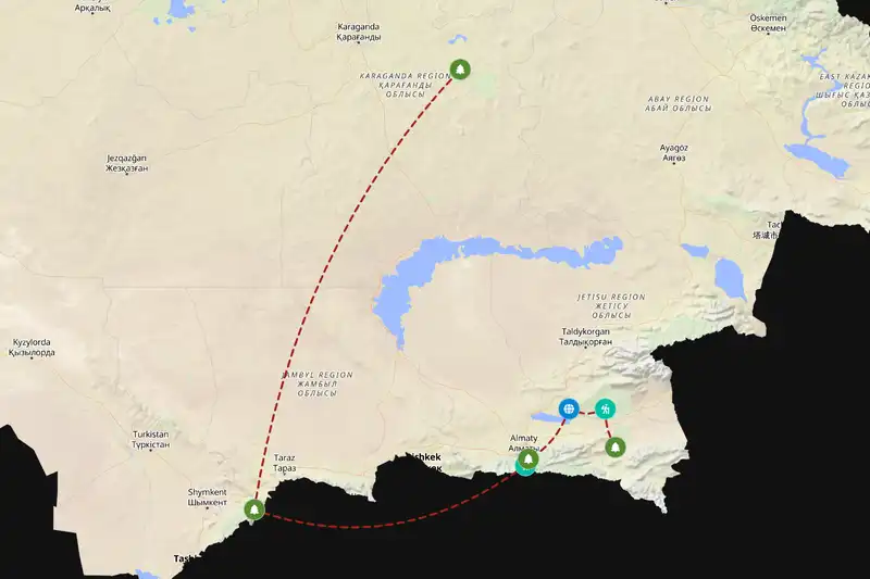Example Kazakhstan itinerary planner route