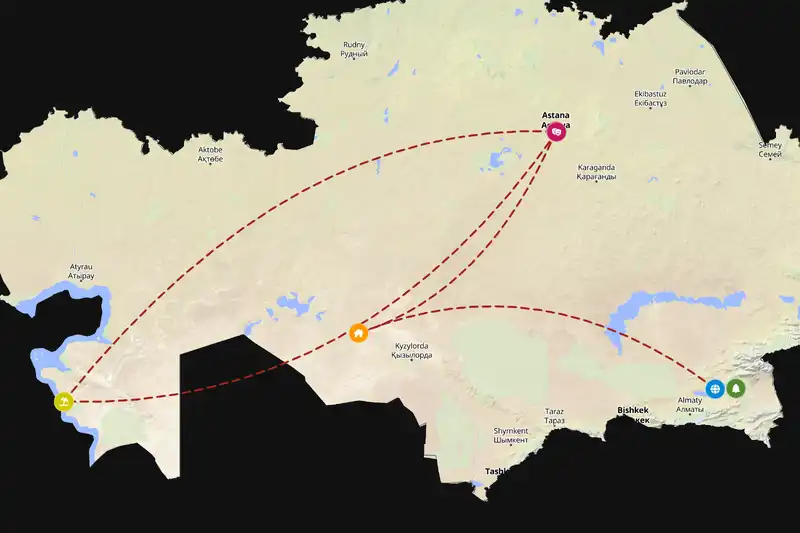 Example Kazakhstan itinerary planner route
