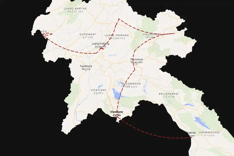 Example Laos itinerary planner route