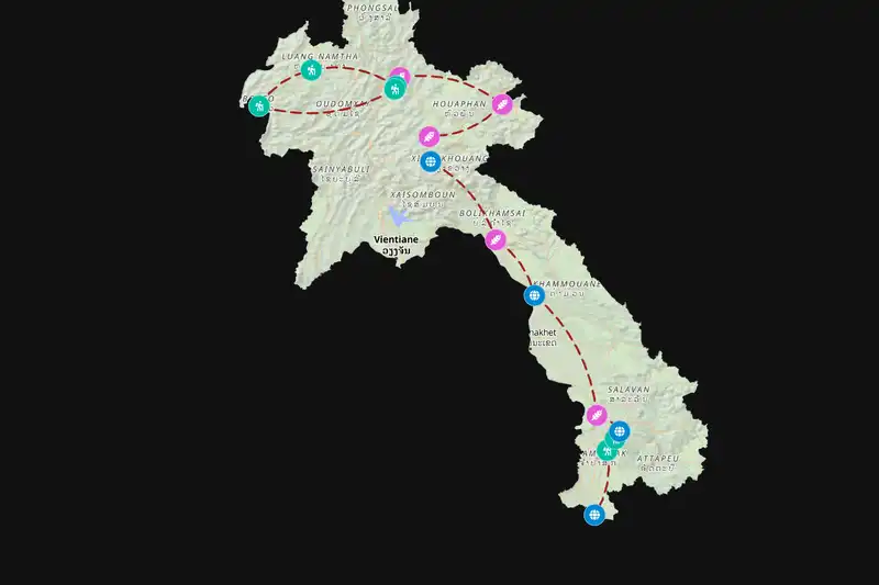 Example Laos itinerary planner route