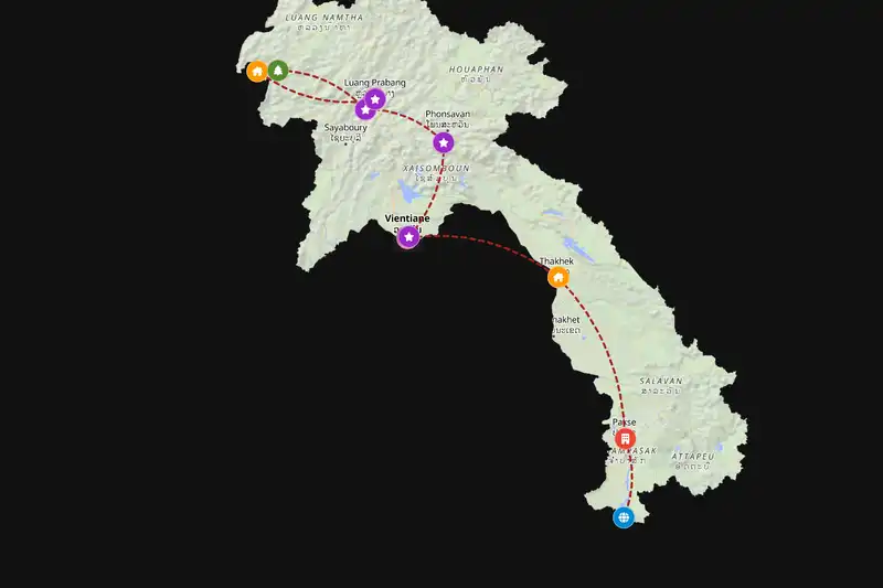 Example Laos itinerary planner route