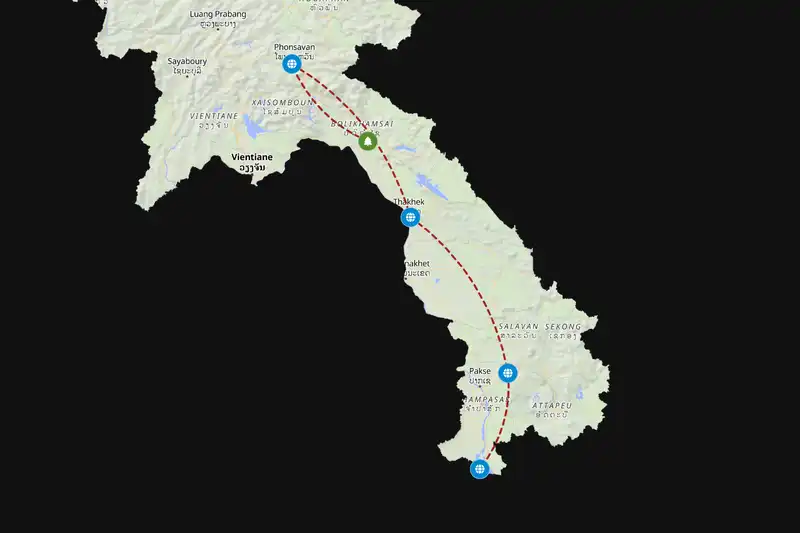 Example Laos itinerary planner route