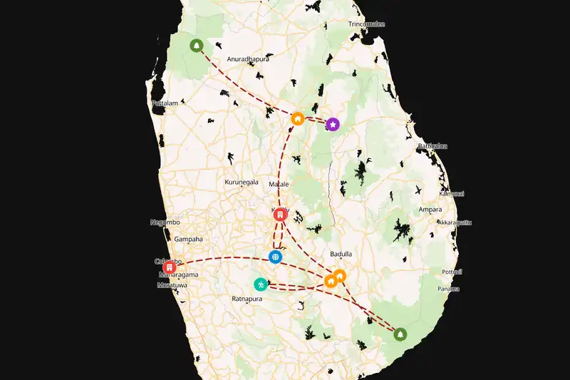 Example Sri Lanka itinerary planner route