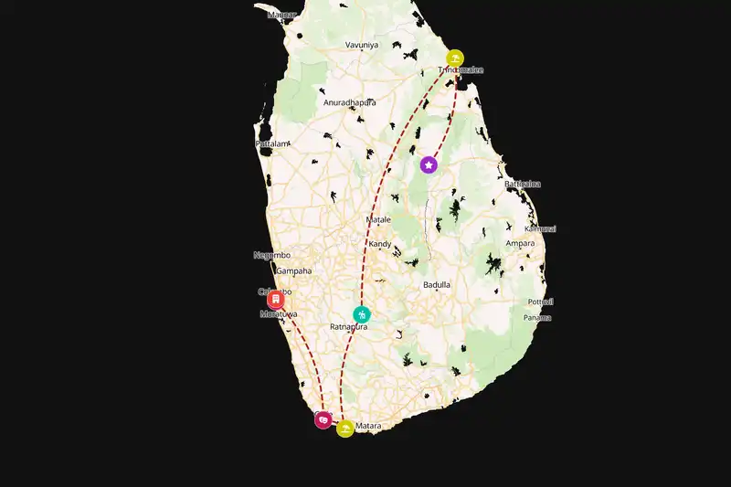 Example Sri Lanka itinerary planner route