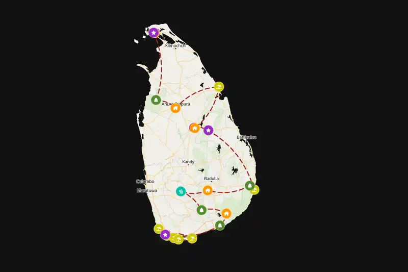 Example Sri Lanka itinerary planner route