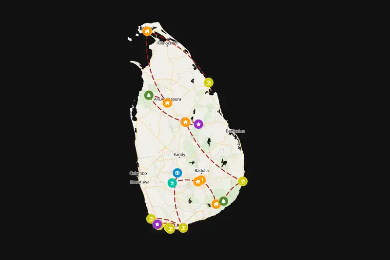 Example Sri Lanka itinerary planner route