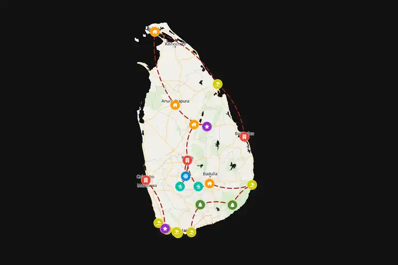 Example Sri Lanka itinerary planner route