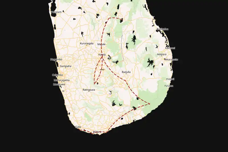 Example Sri Lanka itinerary planner route