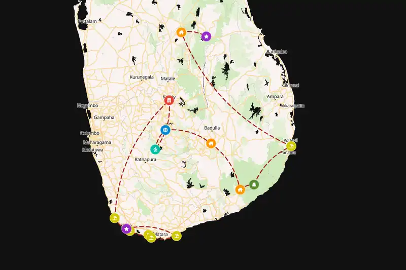 Example Sri Lanka itinerary planner route