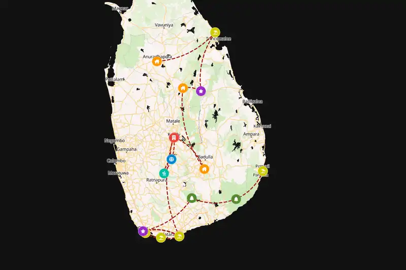 Example Sri Lanka itinerary planner route