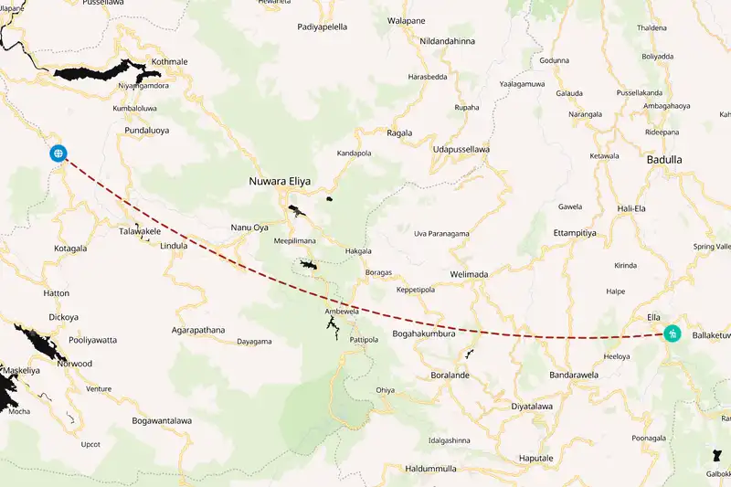 Example Sri Lanka itinerary planner route