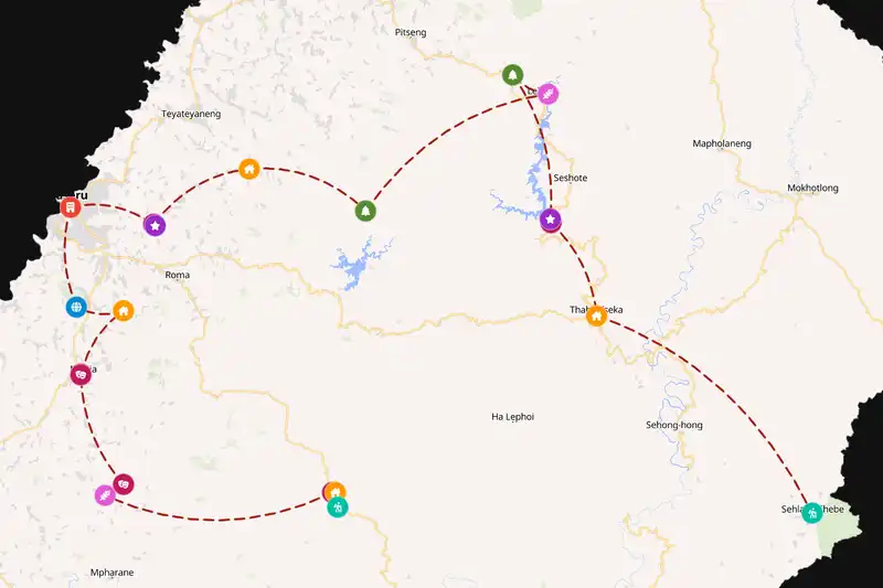 Example Lesotho itinerary planner route