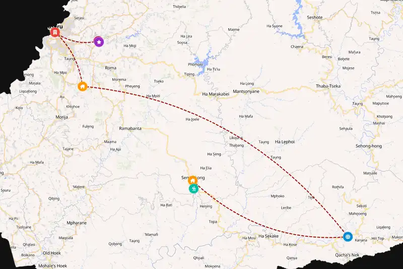 Example Lesotho itinerary planner route