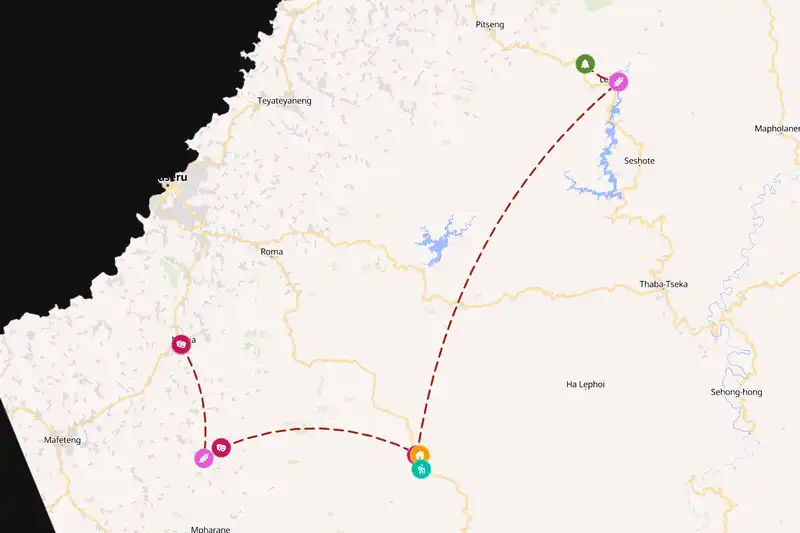 Example Lesotho itinerary planner route