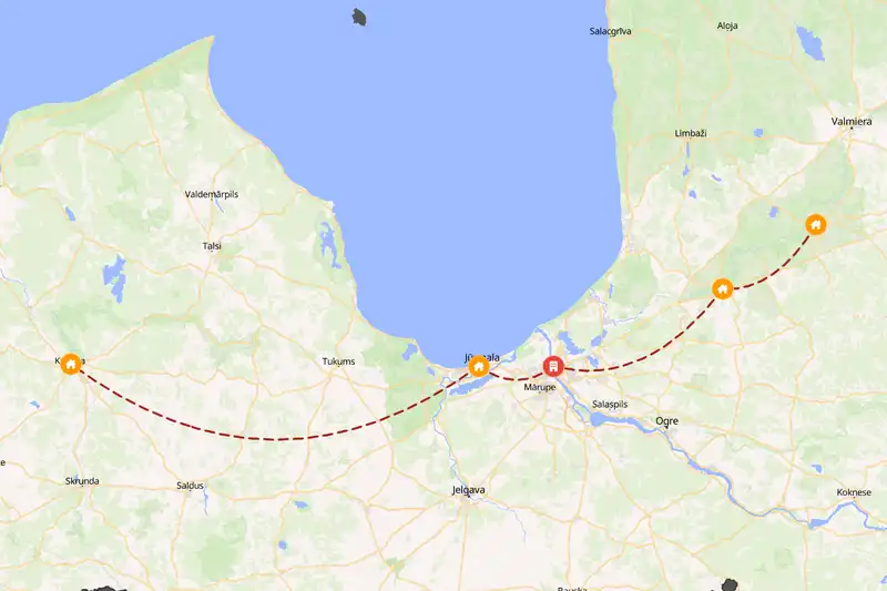 Example Latvia itinerary planner route