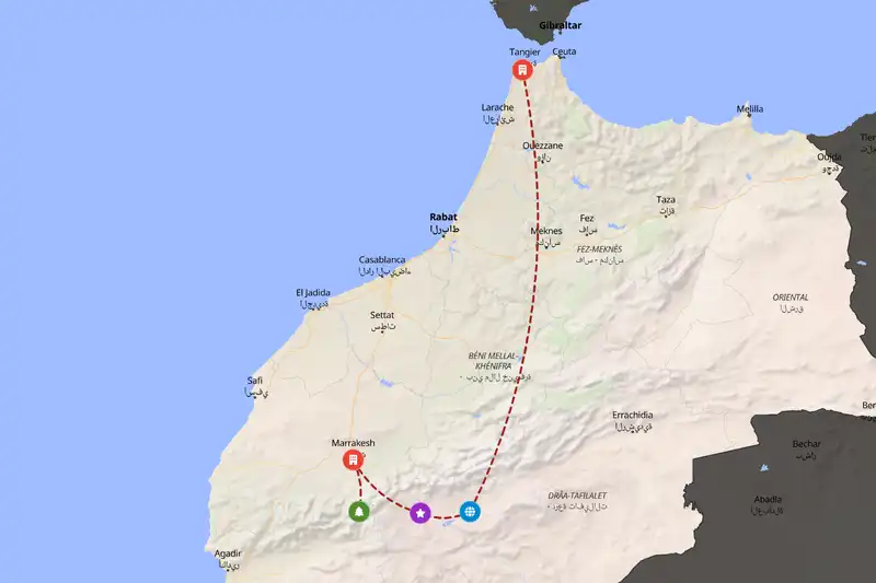 Example Morocco itinerary planner route