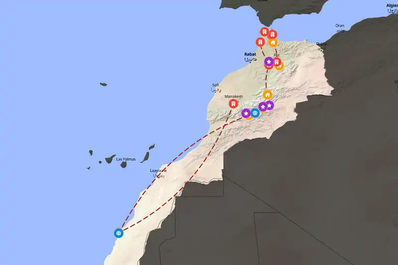 Example Morocco itinerary planner route