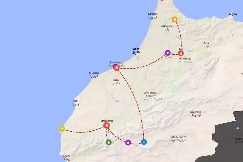Example Morocco itinerary planner route