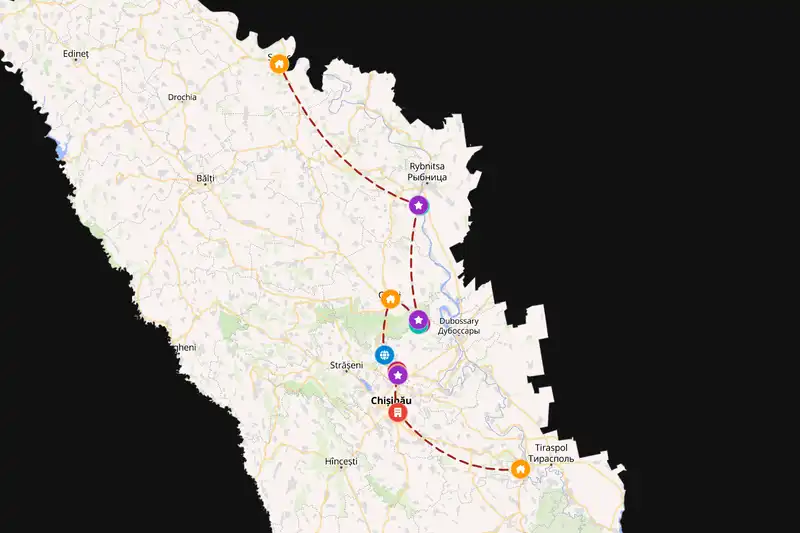 Example Moldova itinerary planner route