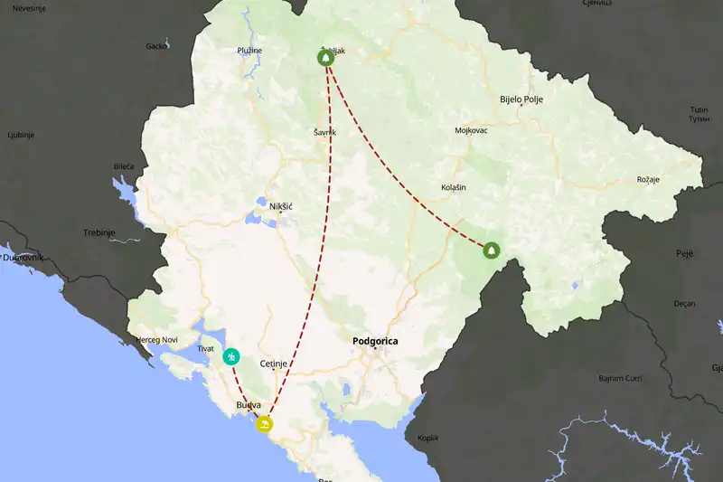 Example Montenegro itinerary planner route