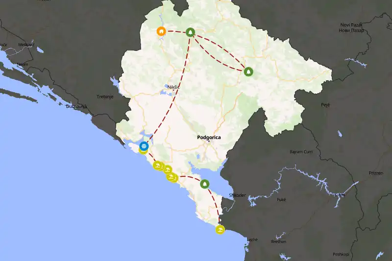 Example Montenegro itinerary planner route