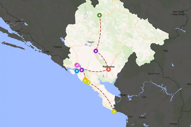 Example Montenegro itinerary planner route