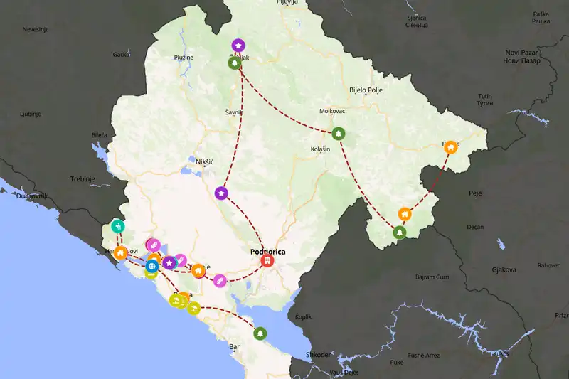 Example Montenegro itinerary planner route