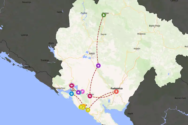 Example Montenegro itinerary planner route