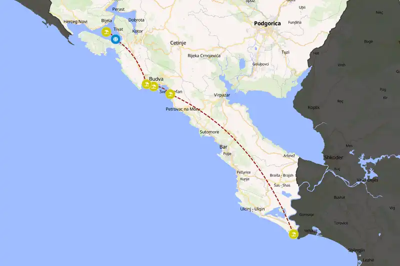 Example Montenegro itinerary planner route