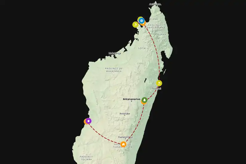 Example Madagascar itinerary planner route