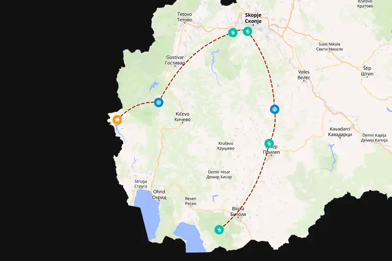Example North Macedonia itinerary planner route