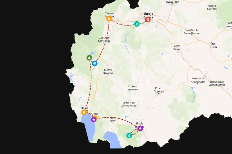 Example North Macedonia itinerary planner route