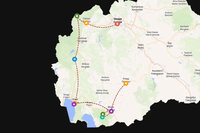 Example North Macedonia itinerary planner route