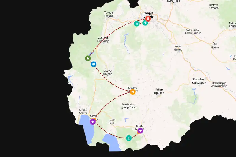 Example North Macedonia itinerary planner route