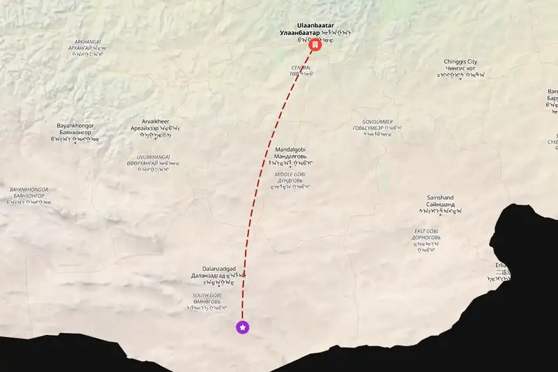 Example Mongolia itinerary planner route