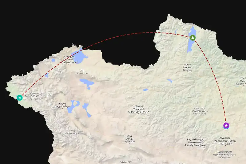 Example Mongolia itinerary planner route