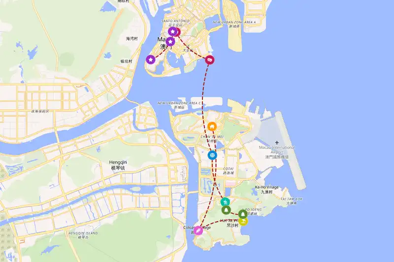 Example Macau itinerary planner route