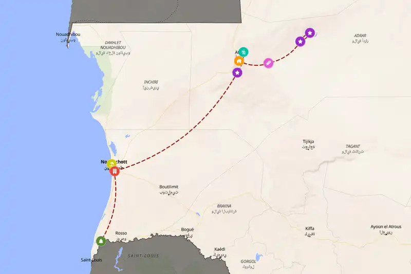Example Mauritania itinerary planner route