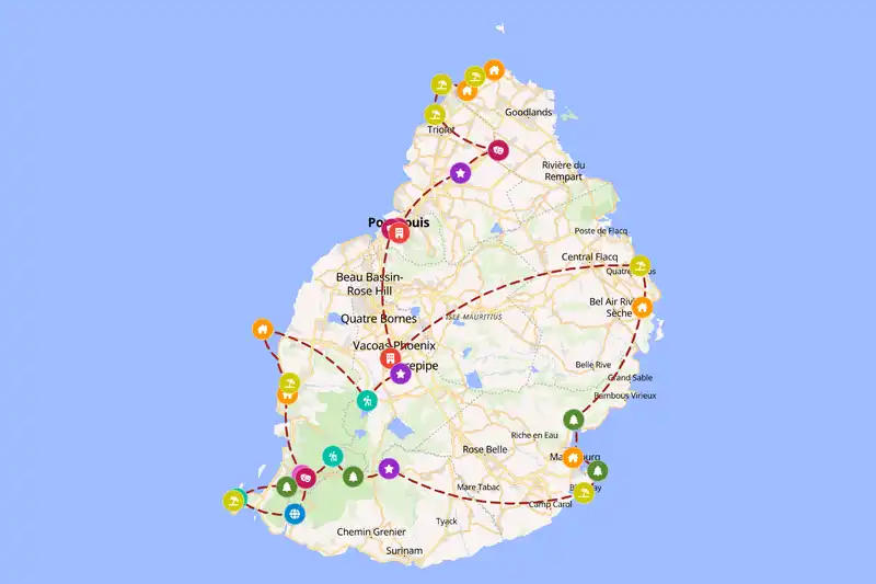 Example Mauritius itinerary planner route