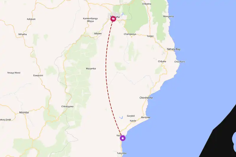 Example Malawi itinerary planner route